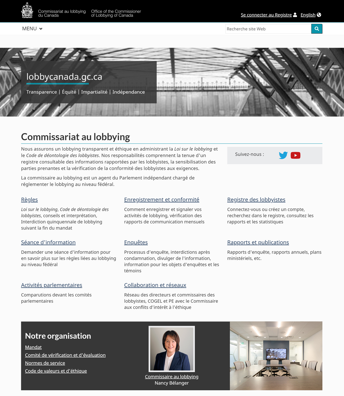 Capture d'écran de la page d'accueil du site Web du CAL